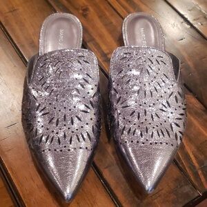 Marc Fisher Metallic Pewter Silver Mules